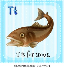 Flashcard of T is for trout illustration