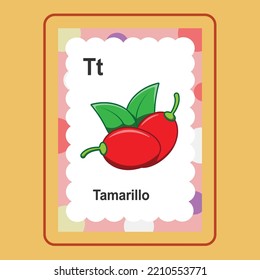 Flashcard Tamarillo  is a vector cartoon, cute doodle with Flashcard Game. 
Suitable for designing t-shirts, merchandise, stickers, shop logos, etc. 