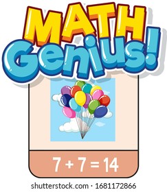 Flashcard template for adding numbers to fourteen illustration