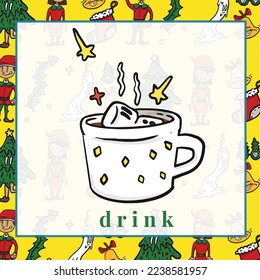 Flashcard Xmas item the Christmas drink Flashcard to introduce the Christmas elements to kids. Printable game card. Educational card for preschool. Vector illustration file. 