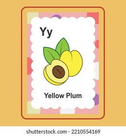 Flashcard Yellow Plum  is a vector cartoon, cute doodle with Flashcard Game. 
Suitable for designing t-shirts, merchandise, stickers, shop logos, etc. 