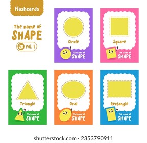 Flashcards (2D Shape Vol.1), Cards for children to learn the names of shapes. illustration cartoon vector design on white background. kid and study game concept.