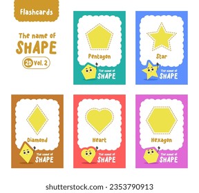 Flashcards (2D Shape Vol.2), Cards for children to learn the names of shapes. illustration cartoon vector design on white background. kid and study game concept.