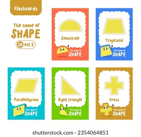 Flashcards (2D Shape Vol.3), Cards for children to learn the names of shapes. illustration cartoon vector design on white background. kid and study game concept.