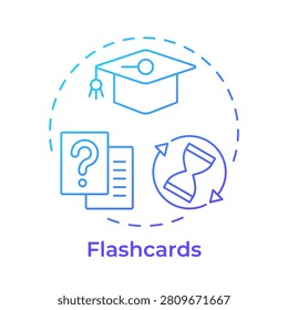 Flashcards blue gradient concept icon. Educative cards with information. Learning reinforcement method. Round shape line illustration. Abstract idea. Graphic design. Easy to use in booklet