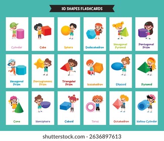  Flashcards With Children Holding 3d Shapes