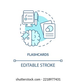 Flashcards concept turquoise icon. Visualize information. Memorization tricks abstract idea thin line illustration. Isolated outline drawing. Editable stroke. Arial, Myriad Pro-Bold fonts used