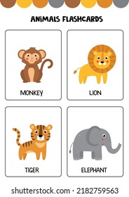 Flashcards for kids with cute animals. Educational cards.