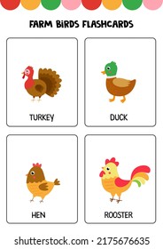 Flashcards for kids with cute farm animals. Educational cards.