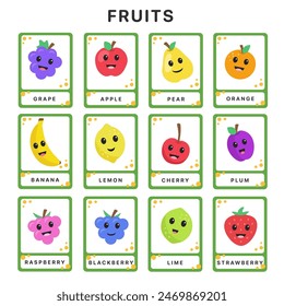 Flashcards for kids with cute fruits