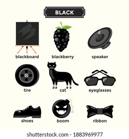 Flashcards For Learning Black Color And Vocabulary Set