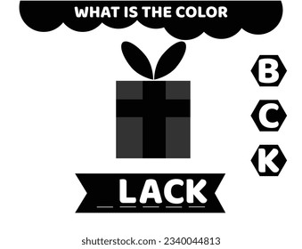 Flashcards for learning colors. Black color. Educational worksheet for preschool kids