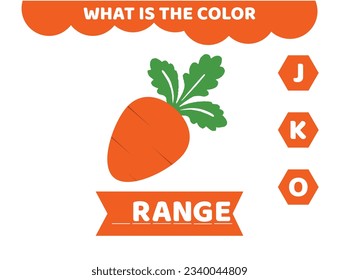 Flashcards for learning colors. Orange color. Educational worksheet for preschool kids. 