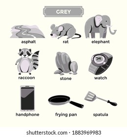 Flashcards For Learning Grey Color And Vocabulary Set