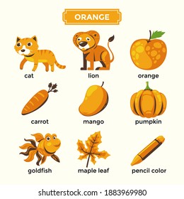 Flashcards For Learning Orange Color And Vocabulary Set