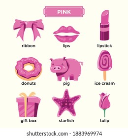 Flashcards For Learning Pink Color And Vocabulary Set