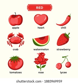 Flashcards For Learning Red Color And Vocabulary Set