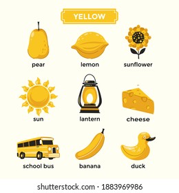 Flashcards For Learning Yellow Color And Vocabulary Set