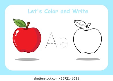 Flashcards Lets Color and Lets Write Apple Fruit  Worksheet for Kid Learning