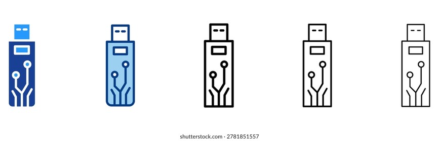 Flashdrive Icon In Different Color And Outline Style