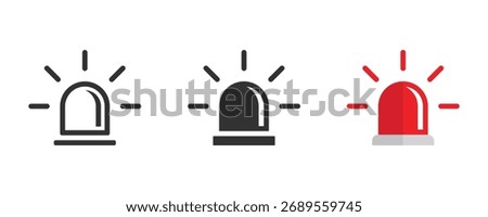 Flasher icon set. Alarm siren icon vector. Siren icons in multiple styles set