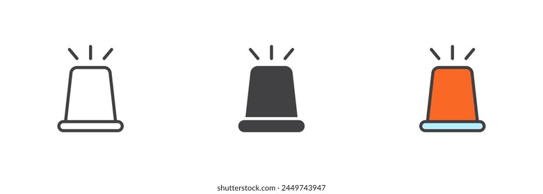 Flasher light different style icon set. Line, glyph and filled outline colorful version, outline and filled vector sign. Flashing siren symbol, logo illustration. Vector graphics