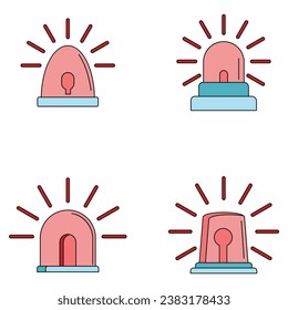 Flasher siren icons set. Outline illustration of 4 flasher siren icons thin line color flat on white