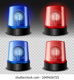 Flasher siren red and blue mockup set. Realistic illustration of 4 Flasher siren red and blue mockups for web