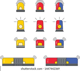 Flasher Siren Set Vector. Emergency light, accident flasher or rescue alarm. Siren set. Police flasher or ambulance flasher.