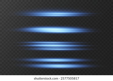 Flashes of blue and neon light, horizontal laser beam, line of light. Vector EPS10