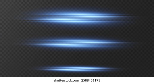 Flashes of blue and neon light, horizontal laser beam, line of light. Vector EPS10