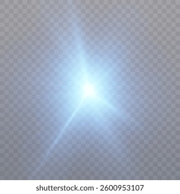 Flashes of bright light on transparent background. Vector glow effect of flickering glare. Abstract ignition of lens flare.