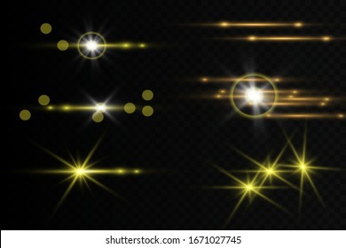 Flashes and glares. Bright rays of light. Glowing lines. Vector illustration.Glow light effect. Vector illustration. Christmas flash. dust