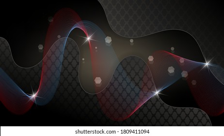 flashes of light, intersecting pink and aquamarine thin lines against a backdrop of overlapping abstract textured metallic shapes with wavy edges and light strokes. technological wallpaper. vector