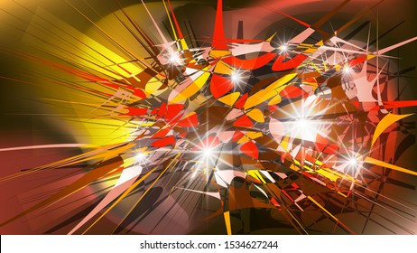 flashes of light and many red, orange, pink and brown shapeless figures on a bright background. abstract wallpaper vector. 