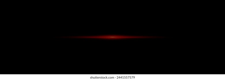 Flashes of light rays, horizontal lens flares, laser line speed. Red traffic line. On a black background.