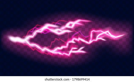 Flashes of lightning, isolated on transparent background. Thunderstorm electric bolt, vector illustration in realistic style.