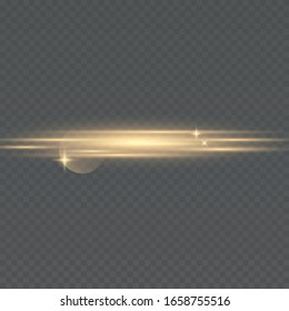 Flashes, Lights and Sparkles on a transparent background. Bright gold flashes and glares. Abstract golden lights isolated Bright rays of light. 