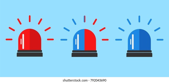 Flashing alarm signal. Police or ambulance red and blue flasher siren logo. Flat style. Flasher alert icon. Simple flat vector illustration