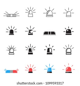Flashing alarm signal. Police, fire, emergency, ambulance car light flashing icons. Vector illustration