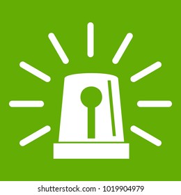 Flashing emergency light icon white isolated on green background. Vector illustration