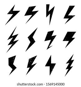 Flashing lightning bolt. Electrical strike, fast shiny shock lightning arrow symbols isolated vector illustration set