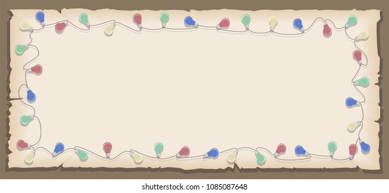 Flashing lights and old paper on dark background.Copy space for wording, message, article or text. 