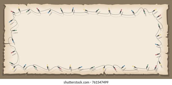 Flashing lights and old paper on dark background.Copy space for wording, message, article or text. 