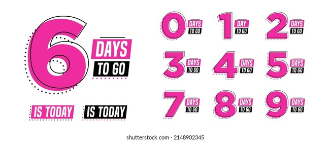 Flashing pink days to go numbers. Stickers and banners timer pack.