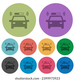 Flashing police car darker flat icons on color round background svg