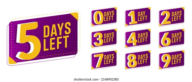 Flashing yellow and purple days left. Stickers and banners timer pack.