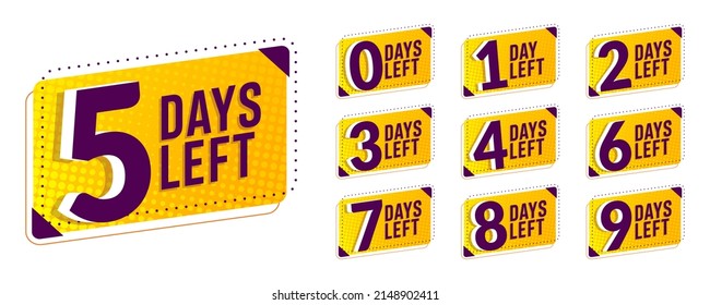 Flashing yellow and purple days left. Stickers and banners timer pack.