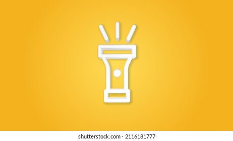 flashlight 3d realistic line icon. Vector top view illustration. color pictogram isolated on orange background