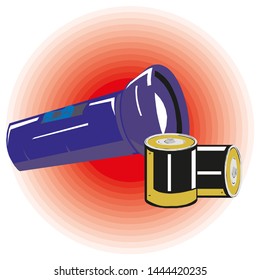 Flashlight With Batteries Vector Illustration, EPS10.